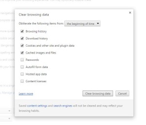 fix google chrome histoy cleanup