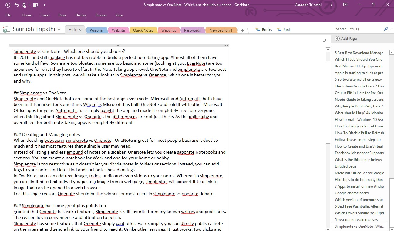 simplenote vs onenote