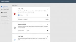 material design google chromme extension page