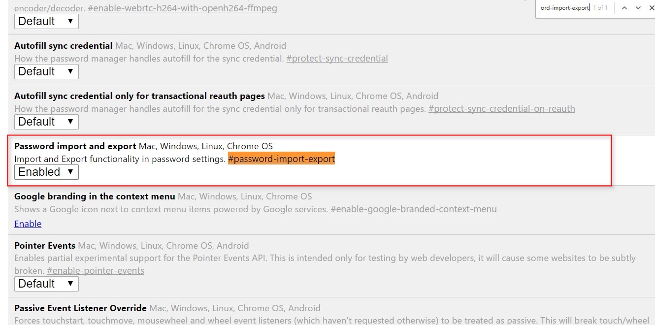 enable password export in google chrome