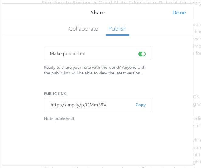 hpw to publish notes in simplenote