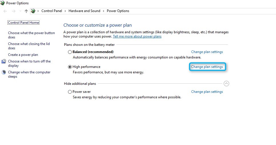 Power Options in Windows 10